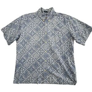 Reyn Spooner Classic Shirt Mens XL Blue White Geometric Medallion Cotton
